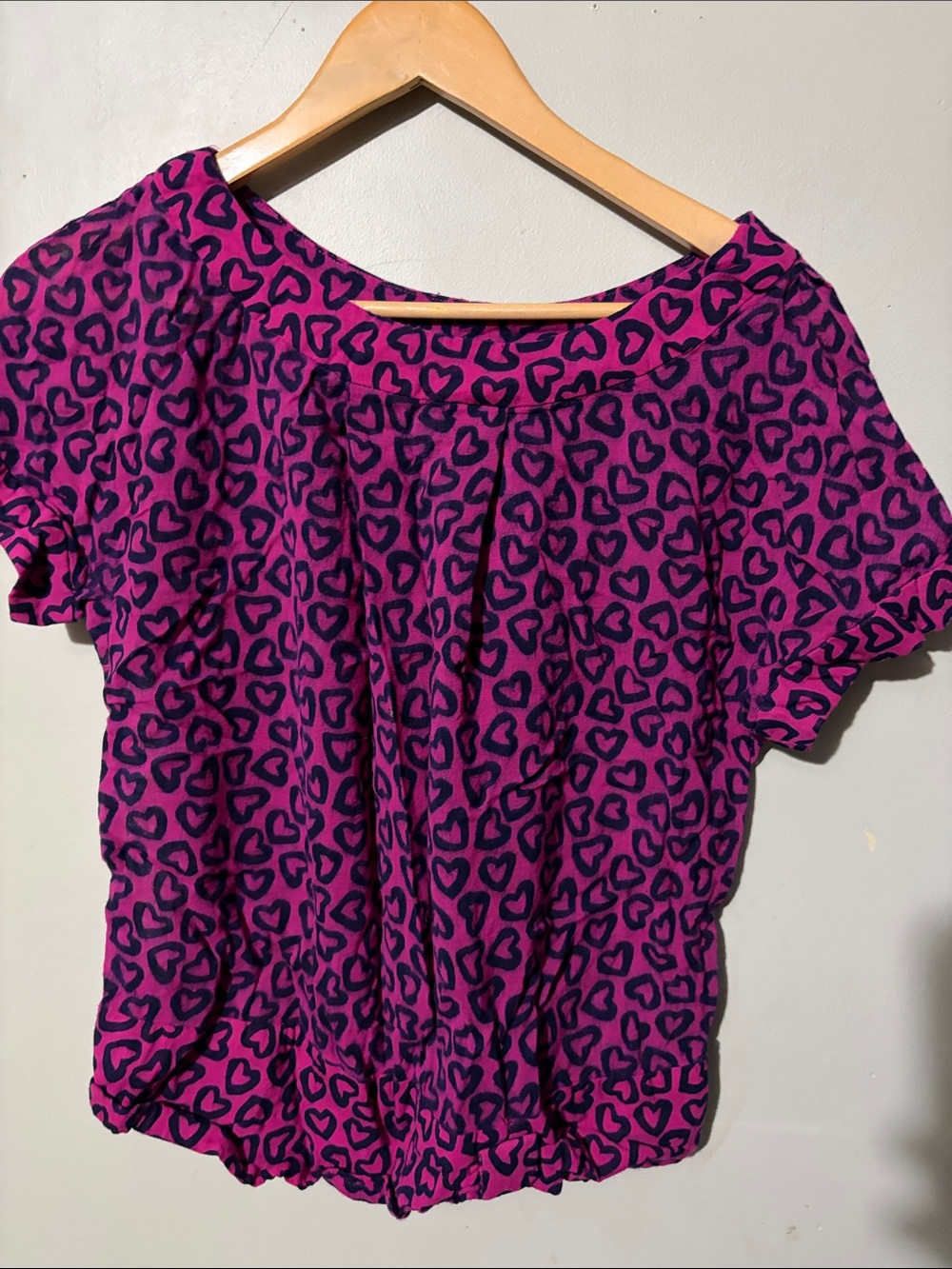 Marc By Marc Jacobs Fuchsia Heart-Print Short Sleeve Top